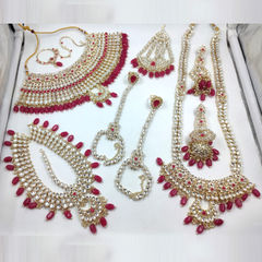 Pink and Majenta color Bridal Jewelry in Metal Alloy studded with CZ Diamond & Gold Rodium Polish : 1877925