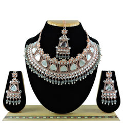 Gold Rodium Polish Black and Grey color Necklace in Metal Alloy studded with CZ Diamond, Pearl