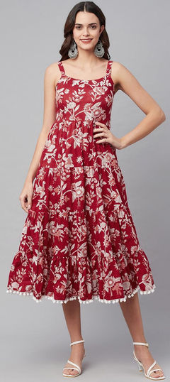 Red and Maroon color Kurti in Cotton fabric with Printed work