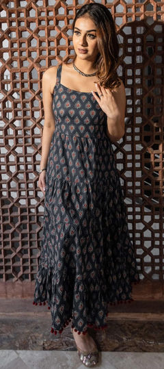 Blue color Gown in Cotton fabric with Printed work