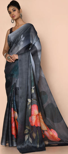 Reception, Traditional Multicolor color Saree in Satin Silk, Silk fabric with Classic, South Digital Print, Floral work : 1878117