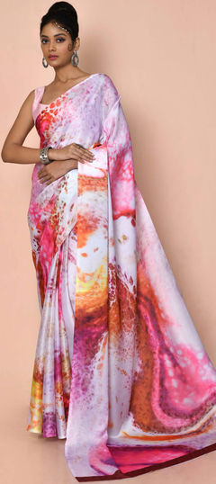 Reception, Traditional Multicolor color Saree in Satin Silk, Silk fabric with Classic, South Digital Print, Floral work : 1878120