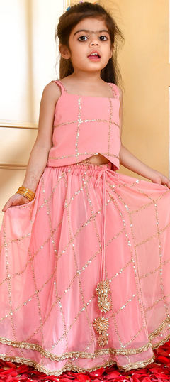 Pink and Majenta color Kids Lehenga in Georgette fabric with Patch, Sequence work