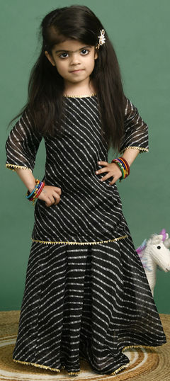 Black and Grey color Kids Lehenga in Kota Doria Silk fabric with Gota Patti, Lace work