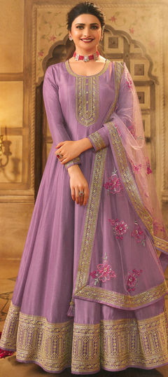 Bollywood Purple and Violet color Salwar Kameez in Dolla Silk fabric with Anarkali Thread, Zari work : 1878393