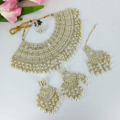 Gold Rodium Polish White and Off White color Necklace in Metal Alloy studded with CZ Diamond