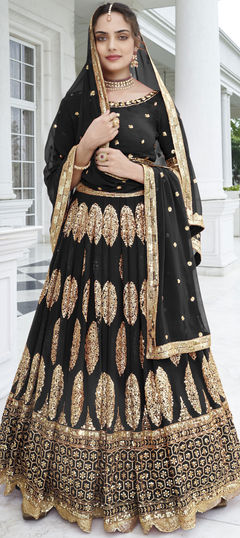 Black and Grey color Lehenga in Faux Georgette fabric with Embroidered, Sequence, Thread work