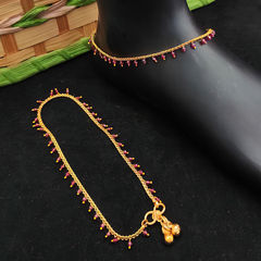 Pink and Majenta color Anklet in Metal Alloy studded with Beads & Gold Rodium Polish : 1878815