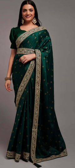 Green color Saree in Art Silk, Silk fabric with Thread, Weaving, Zari work