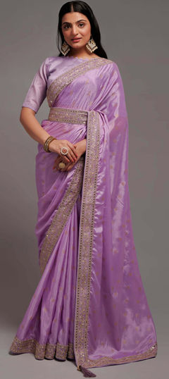 Purple and Violet color Saree in Art Silk, Silk fabric with Thread, Weaving, Zari work