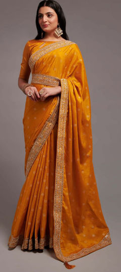 Yellow color Saree in Art Silk, Silk fabric with Thread, Weaving, Zari work