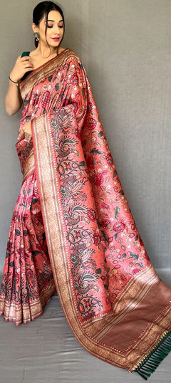 Pink and Majenta color Saree in Art Silk, Silk fabric with Printed work