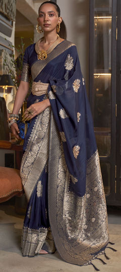 Festive, Party Wear, Reception Blue color Saree in Georgette fabric with Classic Weaving work : 1880808