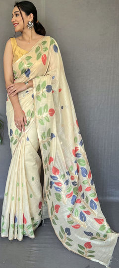 Traditional Beige and Brown color Saree in Chanderi Silk fabric with South Weaving work : 1880890