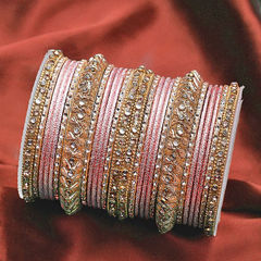 Gold Rodium Polish Pink and Majenta color Bangles in Metal Alloy studded with Kundan