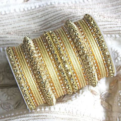 Gold Rodium Polish Beige and Brown color Bangles in Metal Alloy studded with Kundan