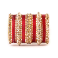 Gold Rodium Polish Red and Maroon color Bangles in Metal Alloy studded with Kundan