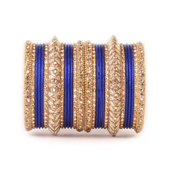 Gold Rodium Polish Blue color Bangles in Metal Alloy studded with Kundan