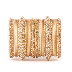 Gold Rodium Polish Beige and Brown color Bangles in Metal Alloy studded with Kundan