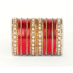 Gold Rodium Polish Red and Maroon color Bangles in Metal Alloy studded with Kundan