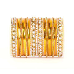Gold Rodium Polish Yellow color Bangles in Metal Alloy studded with Kundan
