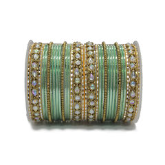 Gold Rodium Polish Green color Bangles in Metal Alloy studded with Kundan