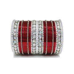 Silver Rodium Polish Red and Maroon color Bangles in Metal Alloy studded with Kundan