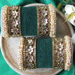 Gold Rodium Polish Multicolor color Bangles in Metal Alloy studded with Pearl