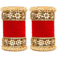 Gold Rodium Polish Multicolor color Bangles in Metal Alloy studded with Pearl