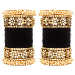 Gold Rodium Polish Multicolor color Bangles in Metal Alloy studded with Pearl