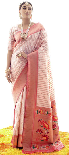 Pink and Majenta color Saree in Art Silk, Silk fabric with Weaving work