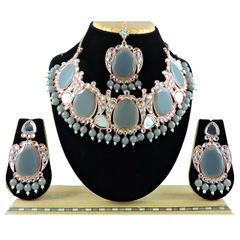 Gold Rodium Polish Black and Grey color Necklace in Metal Alloy studded with CZ Diamond, Pearl