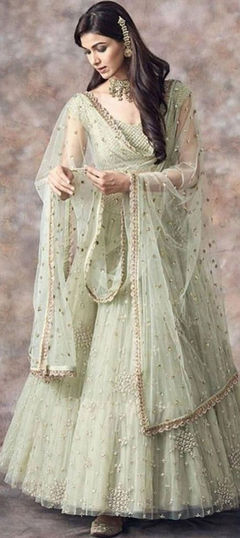 Green color Lehenga in Net fabric with Embroidered, Resham, Sequence work