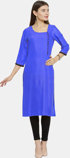 Blue color Salwar Kameez in Blended fabric with Thread work