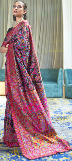 Black and Grey color Saree in Jacquard fabric with Weaving work