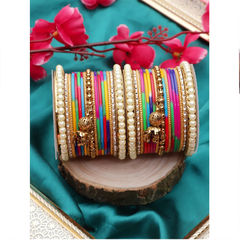 Multicolor color Bangles in Metal Alloy studded with Cubic Zirconia, Pearl & Gold Rodium Polish : 1883061