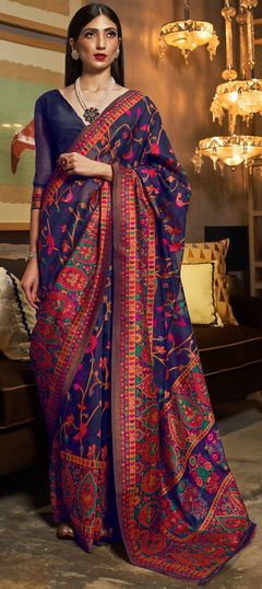 Blue color Saree in Art Silk, Silk fabric with Printed work