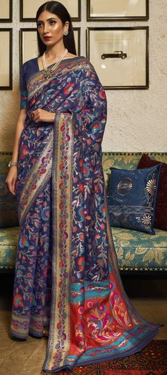 Blue color Saree in Art Silk, Silk fabric with Printed work