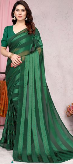 Green color Saree in Georgette fabric with Stone work