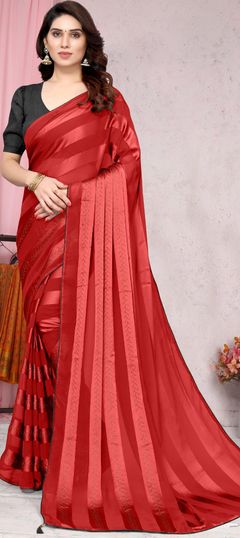 Red and Maroon color Saree in Georgette fabric with Stone work