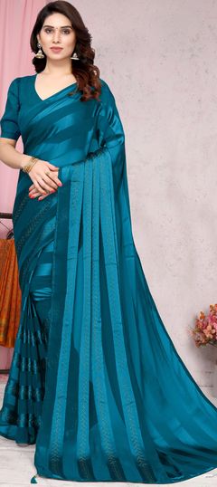 Blue color Saree in Georgette fabric with Stone work
