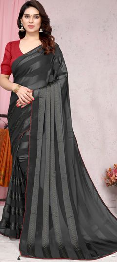 Black and Grey color Saree in Georgette fabric with Stone work