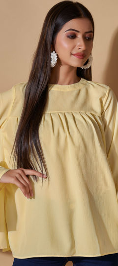 Yellow color Tops and Shirts in Poly cotton fabric with Weaving work