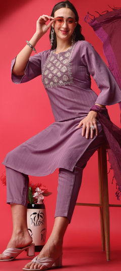 Purple and Violet color Salwar Kameez in Rayon fabric with Embroidered, Sequence work