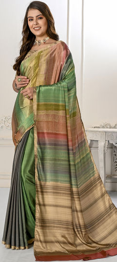 Multicolor color Saree in Crepe Silk, Silk fabric with Digital Print work