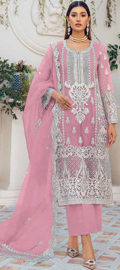 Pink and Majenta color Salwar Kameez in Viscose fabric with Embroidered, Thread work