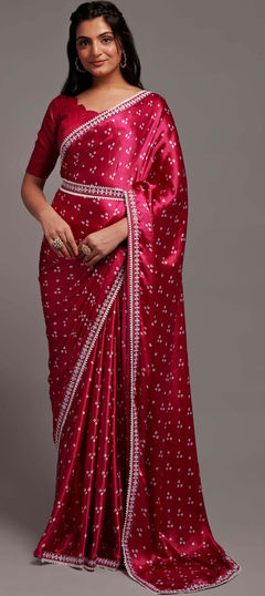 Festive, Traditional Pink and Majenta color Saree in Satin Silk, Silk fabric with South Embroidered, Printed work : 1884171