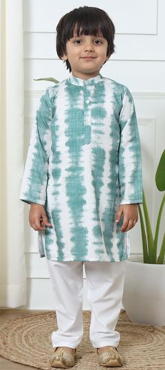 Blue, White and Off White color Boys Kurta Pyjama in Cotton fabric with Printed, Sequence, Thread work