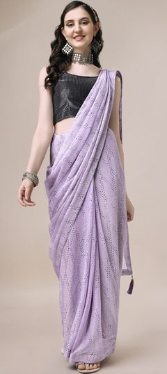 Casual, Party Wear Purple and Violet color Saree in Imported fabric with Classic Lace work : 1884877