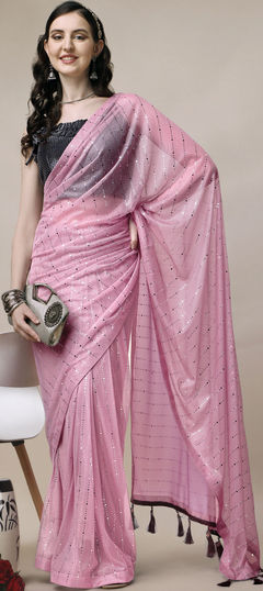 Casual, Party Wear Pink and Majenta color Saree in Imported fabric with Classic Lace work : 1884880